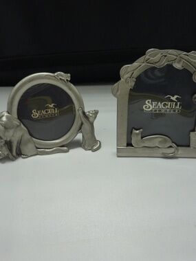 Vintage 1985  LOT OF 2 Seagull Pewter Canada Cat Feline Mouse 2 Picture Frame